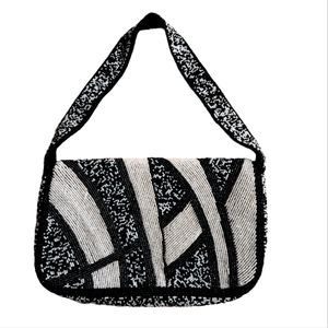 Y&S Original Vintage Black and White Beaded Purse Shoulder Bag (Staud Tommy)